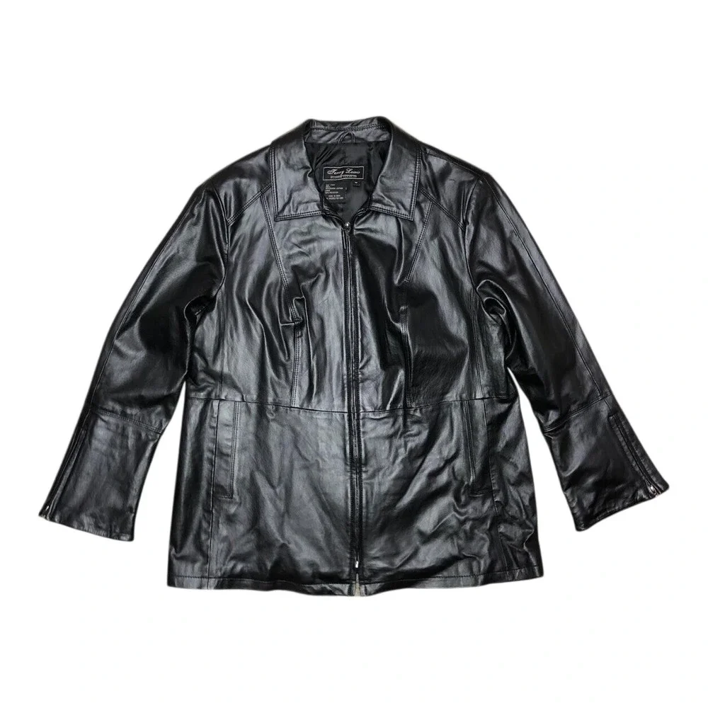 Terry Lewis Jacket Women's 1X Black Leather  Classic Luxuries Sleeve‎ Zippers